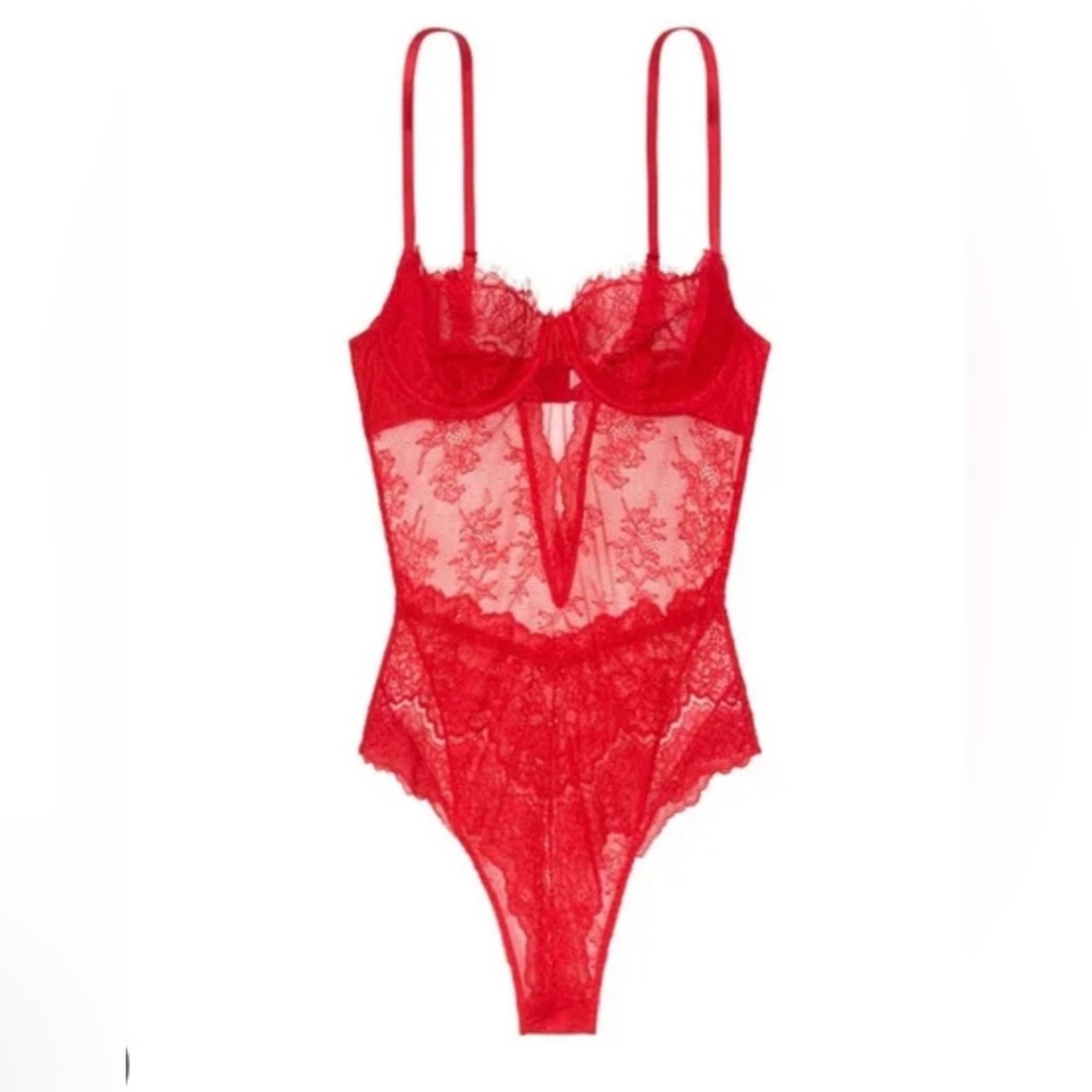 Victoria’s secret red lace teddy bodysuit, never worn and has tags!